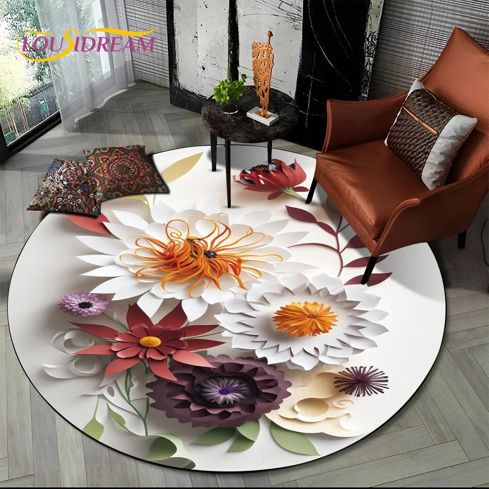 Dream Flower Art Daisy Rose Sunflower Cartoon Round Carpet Rug for Living Room Bedroom Kid Decor,Pet Area Rug Non-slip Floor Mat