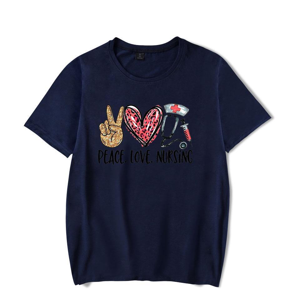 Peace Love Nursing Print T Shirt Women Cute Short Sleeve Tees Summer Fashion Loose Cotton T-shirt