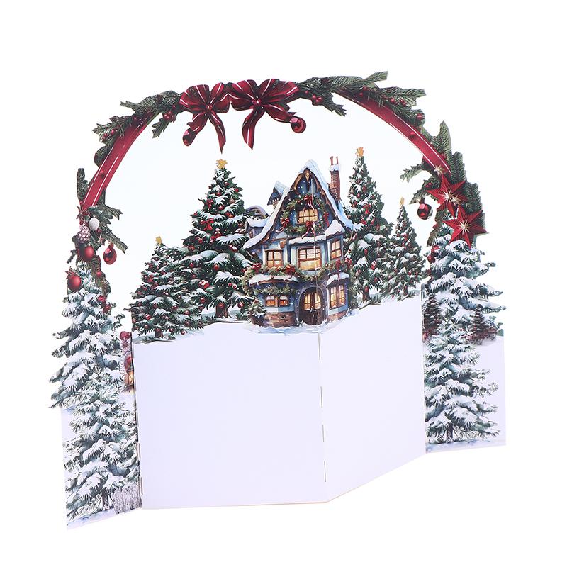 1 Stück 3D Weihnachtskarte mit verschneitem Winterhaus und Weihnachtsbaumdesign, inklusive Umschlag, festliche Grüße für Familie und Freunde