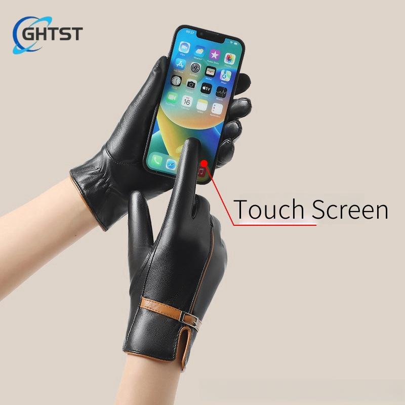 Korean Winter Warm Women Leather Gloves Outdoor Riding Driving with Wool Thickened Anti-Wind Cold Gloves Male