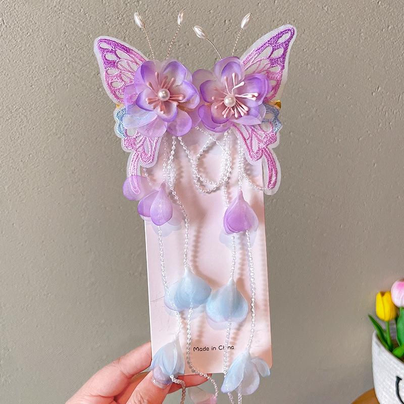Mid-Autumn Hanfu Fairy Hair Clip - Women's & Children's Ancient Style Floral Tassel, Sweet Accessory for Girls