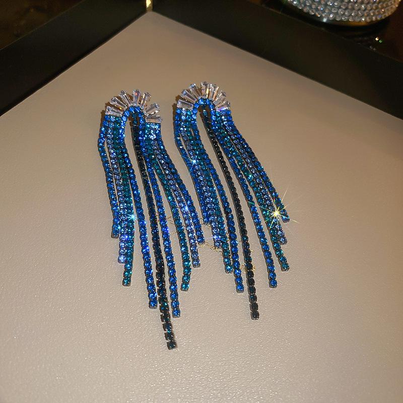 Hochwertige Silbernadel Zirkon Blume Fransenohrringe Europäische und Amerikanische Leichter Luxus Temperament Ohrringe Retro Nischenohrringe