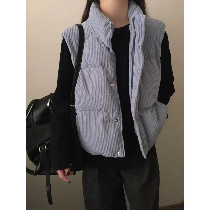 Down cotton vest women's wear autumn and winter small corduroy warm vest stacked vest vest vest vest