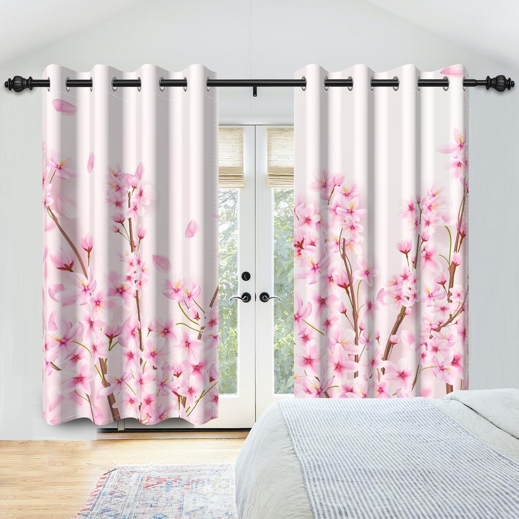2Pcs Fresh Flowers Window Curtains Children Bedroom Living Room Apartment Indoor Outdoor Thermal Insulated Blackout Curtain