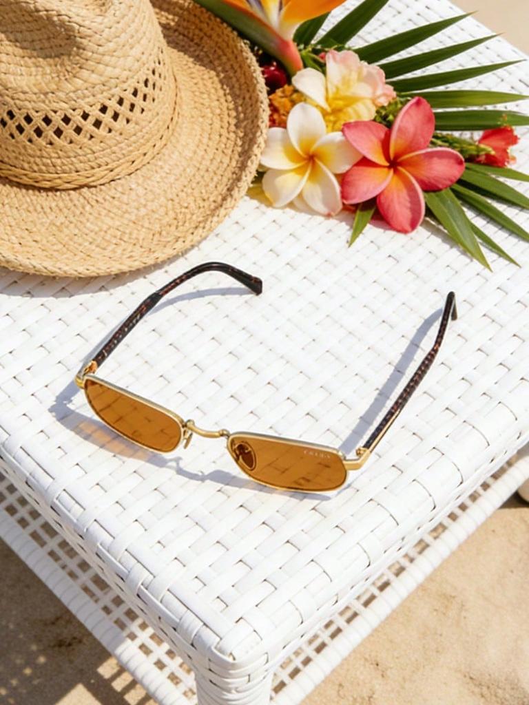 Prada 0PRB54S Gold Rectangle Sunglasses