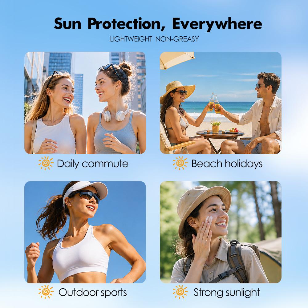 Sun Protection Cream Moisturizing UV Defense Lightweight Sunscreen Lotion Non Sticky Formula for Face Body Beach and Summer Travel