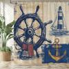 Retro Nautical Anchor Style Printed Fabric Shower Curtain, Ocean Navigation Style Bathroom Curtain Decoration, With Hooks