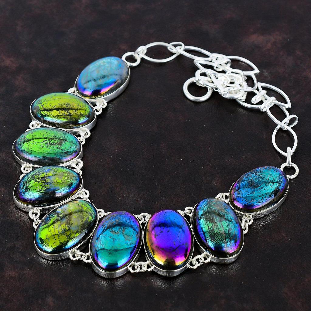 Rainbow Mystic Fire Labradorite Necklace Real Gemstone Jewelry 925 Sterling Silver Necklace Handmade Adjustable Chain Necklace Gift For Girl