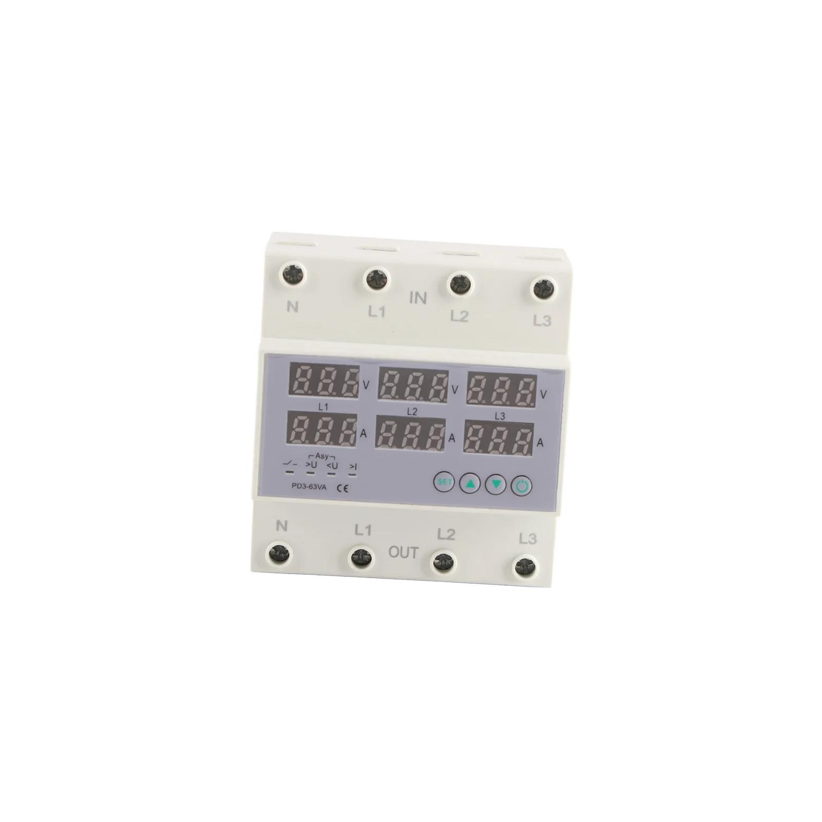 

3 Phase DIN Rail Voltmeter Ammeter Automatic Overvoltage Overcurrent Protector AC 390‑500V Voltage and Current Protector