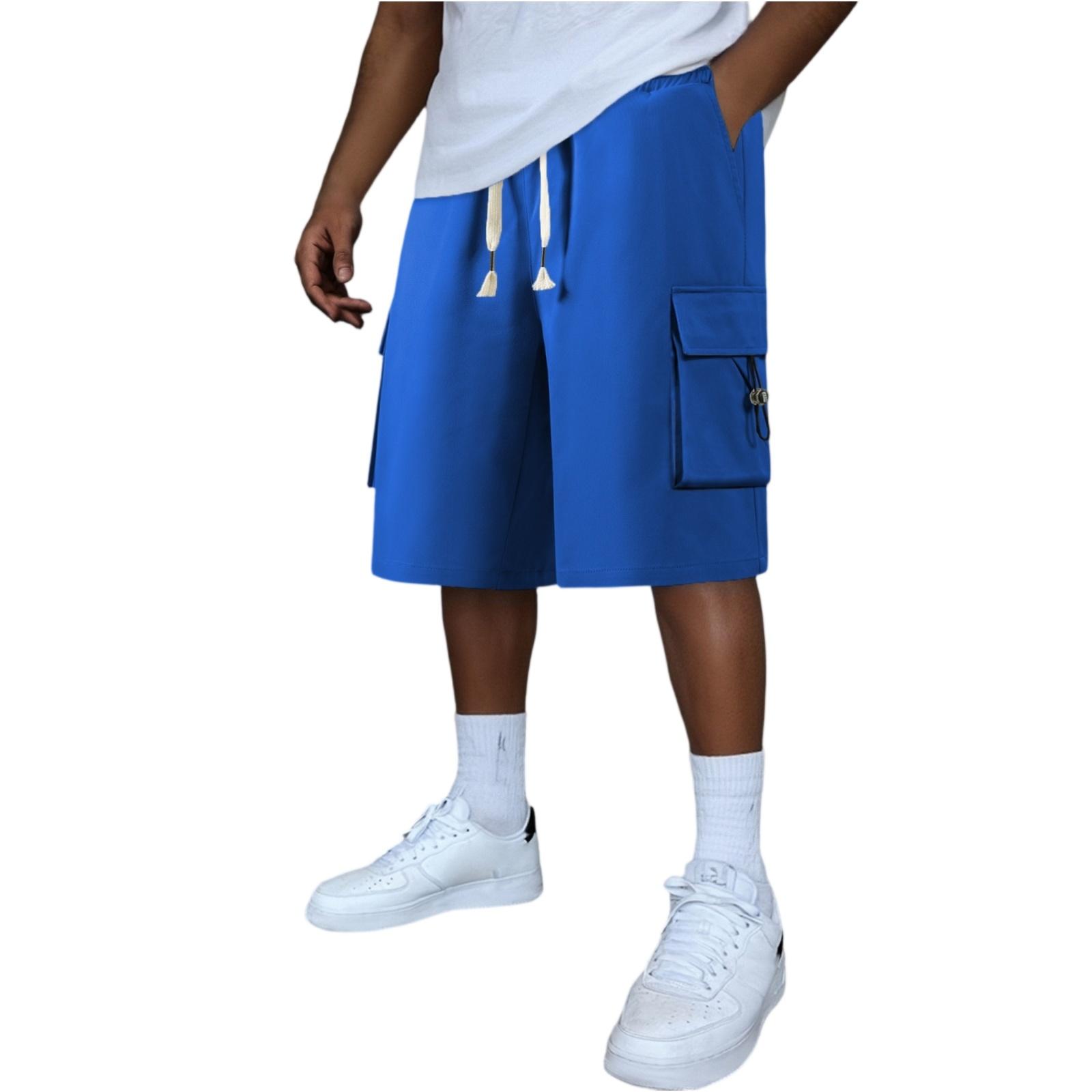 Men s Casual Drawstring Loose Fit Sports Shorts with Pockets L синий