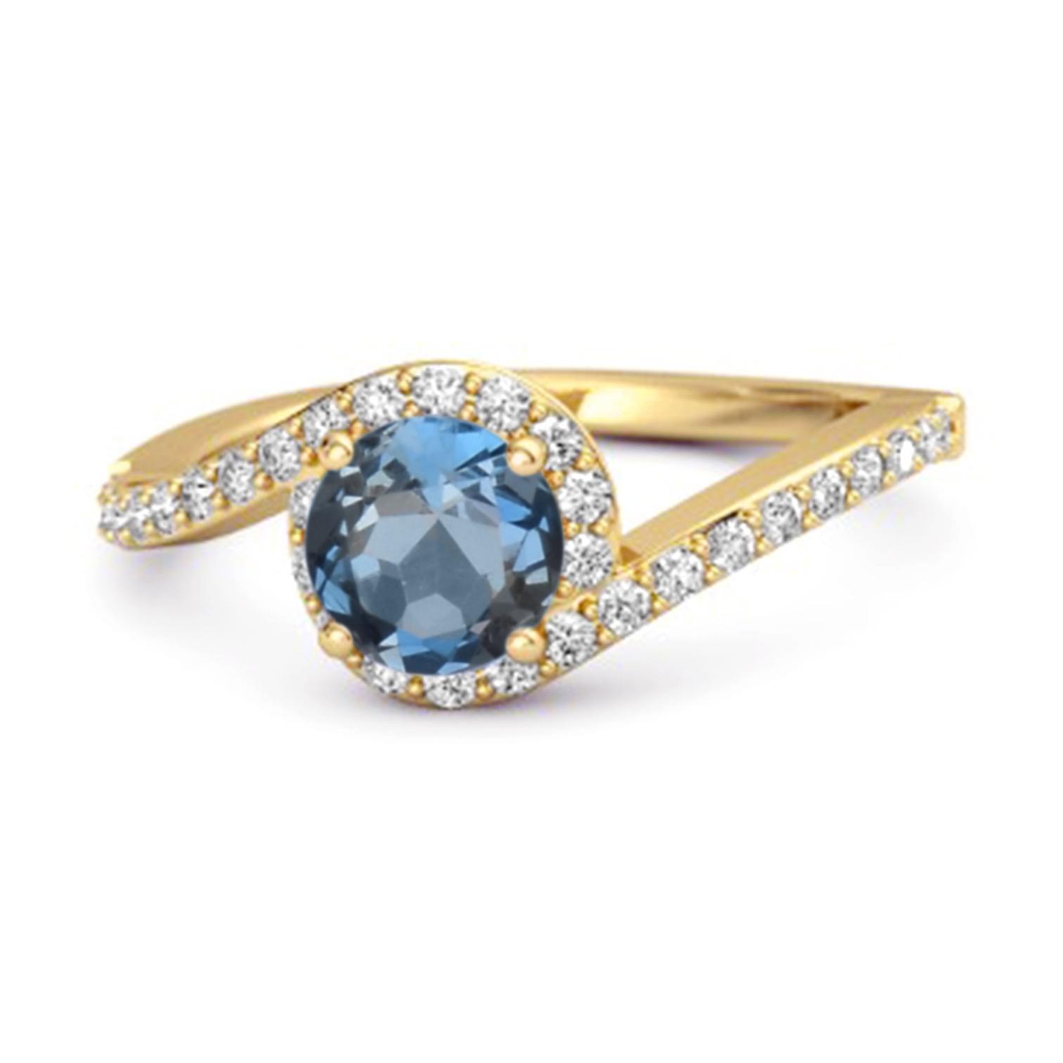London Blue Topaz Halo Twist Pave Band Ring - 925 Sterling Silver Gold Vermeil 7.5 жёлтый