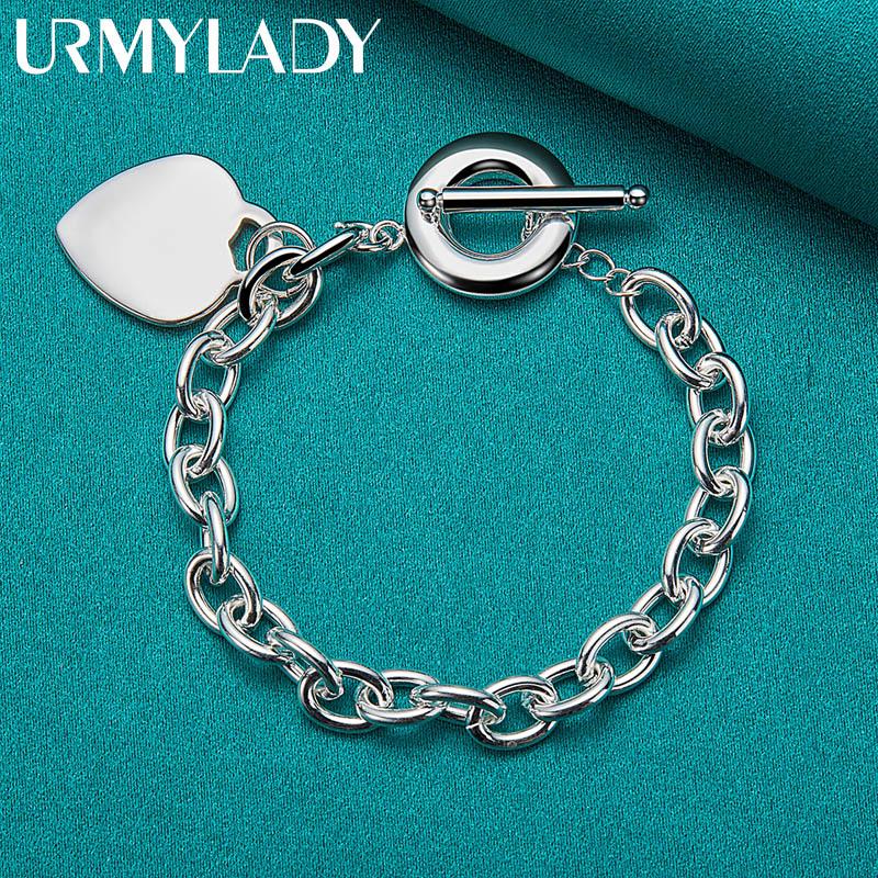 925 Sterling Silver Heart Brand Bracelet For Women Wedding Party OT Chain Fashion Jewelry