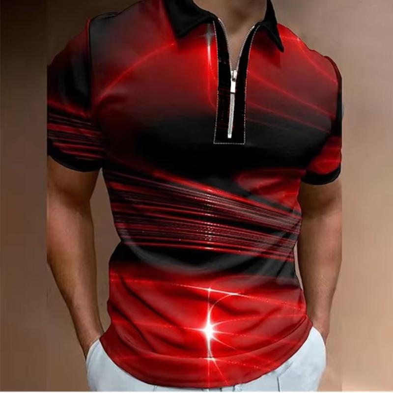 Mode Herren Poloshirts Lässig Umlegekragen Reißverschluss Golfbekleidung Leiterdruck Kurzarm T-Shirt Herren Polos Tops Kleidung