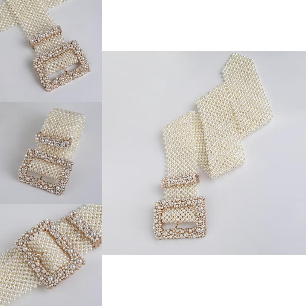 Artificial Pearl Waist Chain With Square Needle Buckle Design For Bridal And Formal Wear