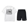 Li Ning Loose Versatile Short Sleeve Letter Round Neck Top Simple Mid Waist Five Point Shorts Casual Sports Suit Unisex Sets AHSUA15-1+YKST119-1