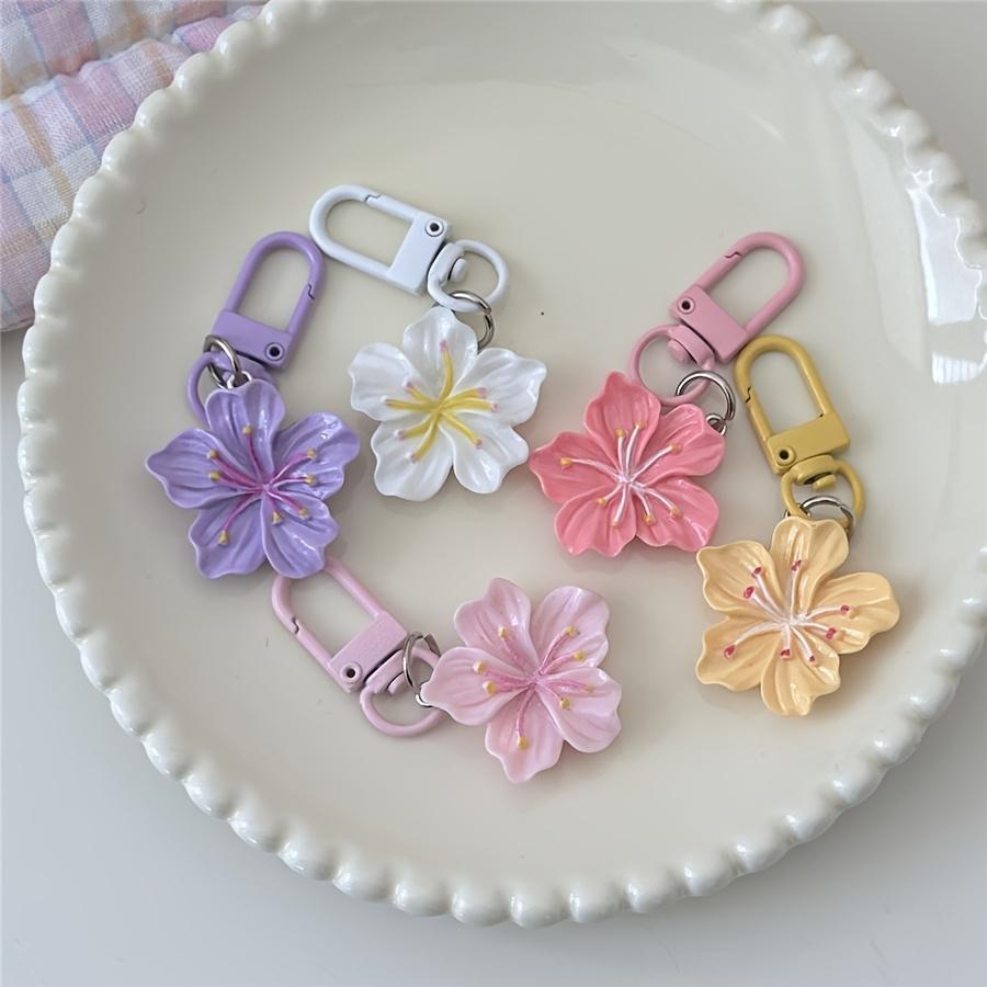 Romantic Cherry Blossom Keychains Sweet Minimalist Floral Charms, Lobster Clasp Gift for Couples and Friends, Decorative Bag Accessories