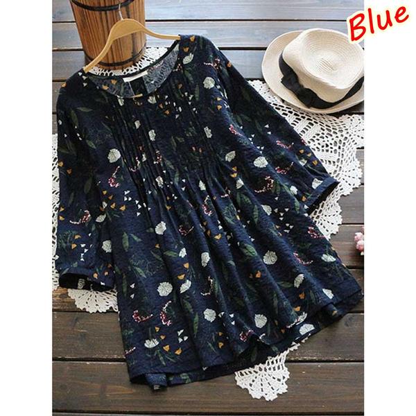 

Элегантный женский топ больших размеров с винтажным цветочным принтом и рукавом 3/4, модный повседневный свободный уютный пуловер с круглым вырезом 5XL синий