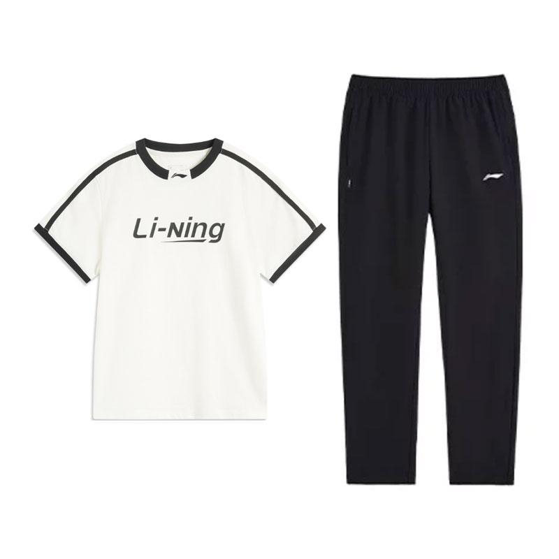 Li-Ning Fashionable Breathable Loose Cotton Slim Fit Short Top Casual Versatile Long Pants Sports Suit Women suit B44-1+V822-1 L