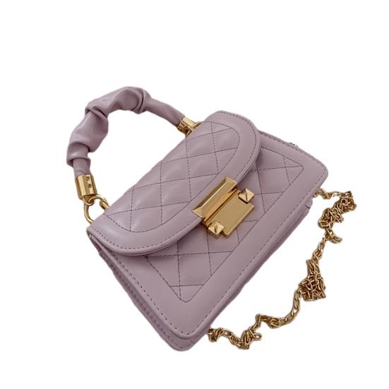 Yousheng Women Quilted Diamond Pattern Shoulder Bag Stylish Top Handle Bag with Chain Strap Stylish Crossbody Bag Solid Color Handbag for Commuting
