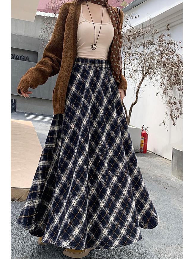 

Thickened Warm Wool Retro Plaid Umbrella Skirt - 2025 Autumn/Winter Collection Extra Large
