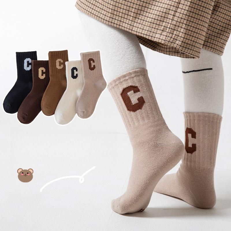 Children's Socks Children's Socks Autumn and Winter Letters Tube Socks Combed Cotton Casual Children's Socks