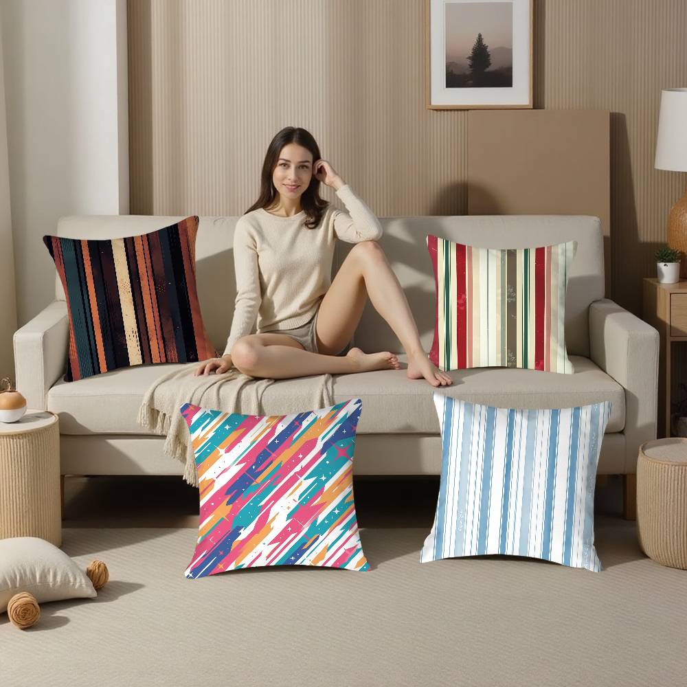 Classic Striped Pillow Case Sofa Living Room Bedroom Double-sided Printing Square Cushion Nap Time Pillow Case