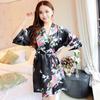 Women's Peacock Print Silk-Feel Short Summer Robe Pajamas