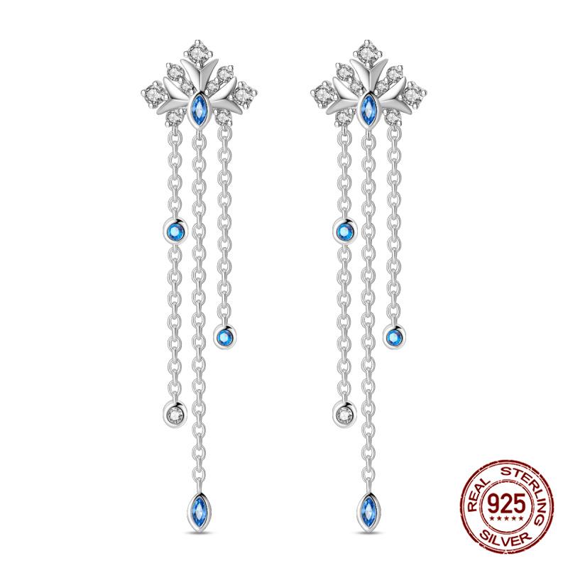 Original 100% 925 Silver Geometric Sun Moon And Stars Tassel Women's Earrings Party Anniversary Gift