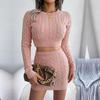 Two Piece Set Women Slim Solid Color Twist Knit Sweater And Hip Skirt Autumn Winter All Match For Ladies Sizes S-L