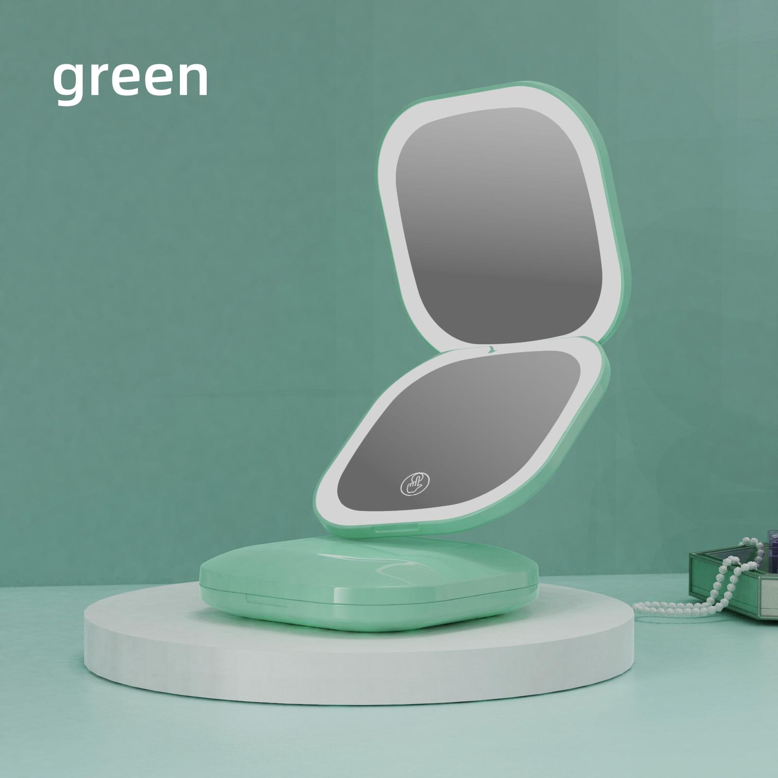 

Двустороннее светодиодное зеркало для макияжа с регулируемым цветом, 3-кратным увеличением, USB-зарядкой, портативное складное зеркало для использования женщинами на открытом воздухе светло-зеленый