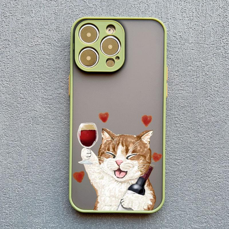 Cute Happy Cat Goblet Red Wine Phone Case For iPhone 15 14 13 Pro Max 16 13 12 11 Pro Max Mini 7 8 15 14 Plus X XS XR Back Cover