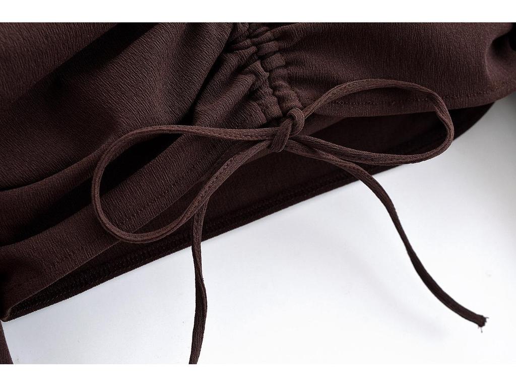 2025 Spring Women's European & American Style Pleated Top & Elastic Long Pants Set