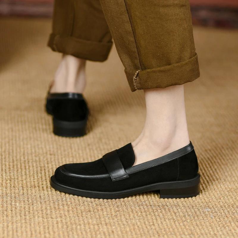 Fashion New Spring Sheep Suede Women Shoes Retro Round Toe Loafers Casual Thick Heel Slip-On Shoes for Women Zapatos Mujer Women Pumps