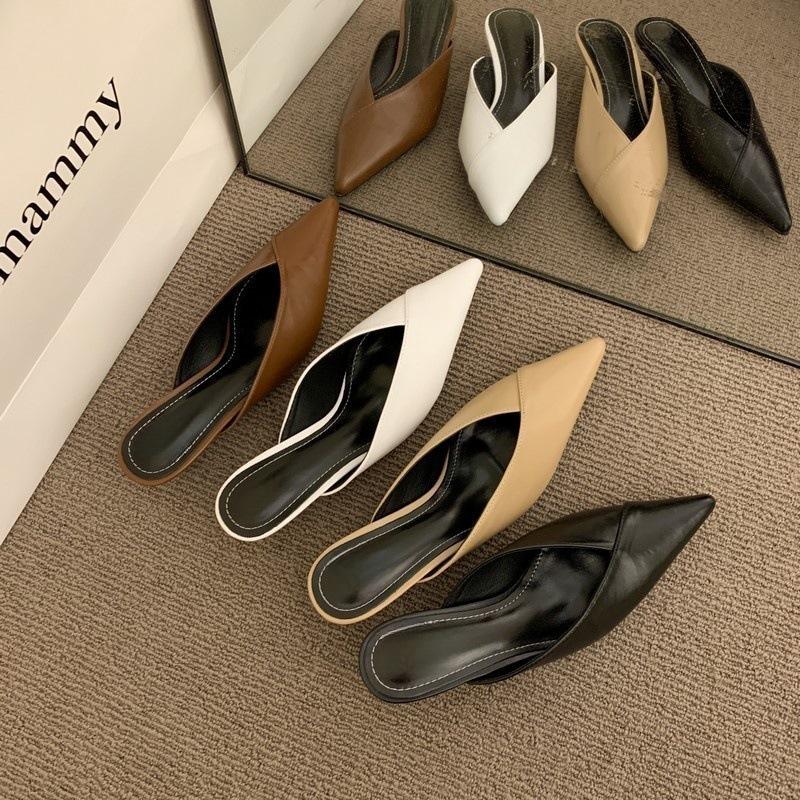 Baotou pointed half slippers, summer cool slippers, black high-heeled medium-heeled stiletto mullers