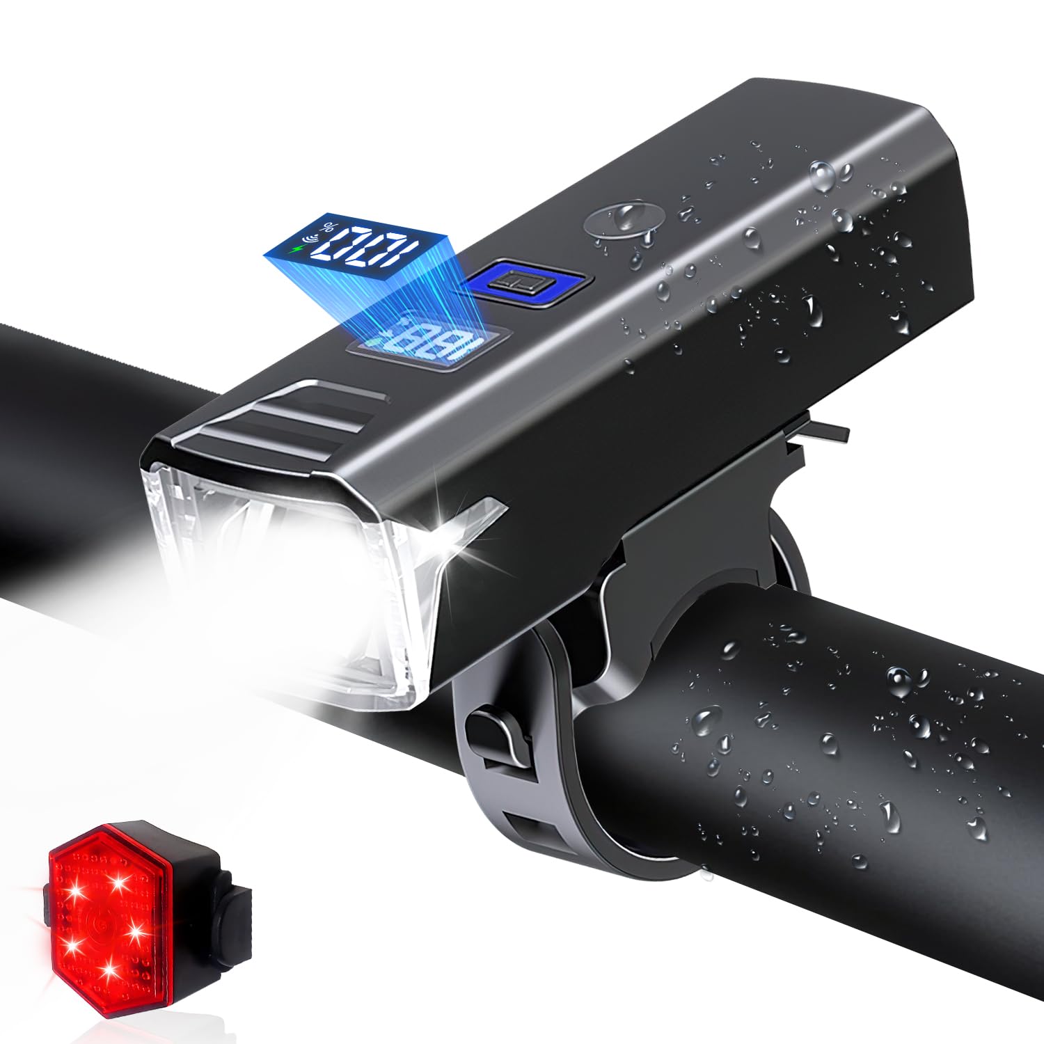 

Bicycle Light Latest Equipped with Bicycle Headlight with Light Automatic 2000 5 Lighting Wide IPX5 USB LED Battery Level Easy Can also be Used as a чёрный