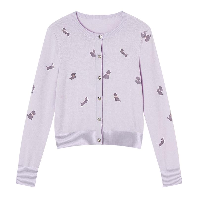 

Xiangying Women s Cartoon Puppy Embroidered Knit Cardigan L
