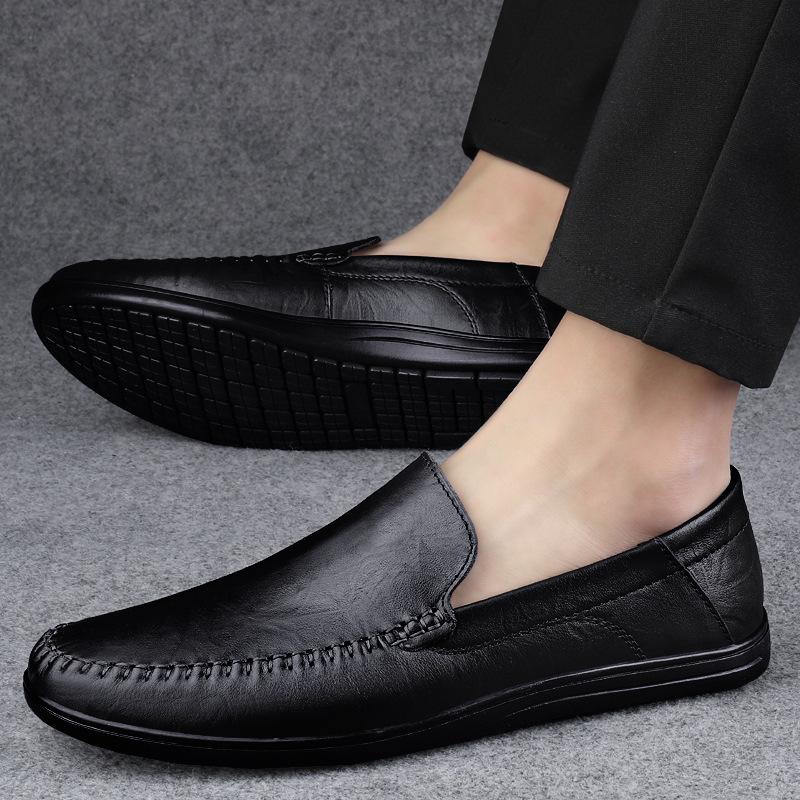 Men'S Shoes Loafer Leather Shoes Foot Cover Leather Cowhide Flat Bottom Driving Casual Beanie Shoes Handmade Single Shoes