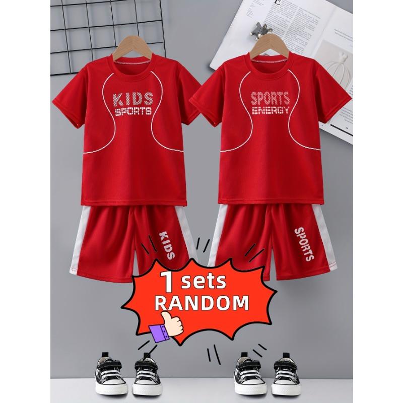 Two-piece Children's Quick-drying Sports Suit Short-sleeved Shorts KIDS SPORTS Letter Printed T-shirt Lightweight