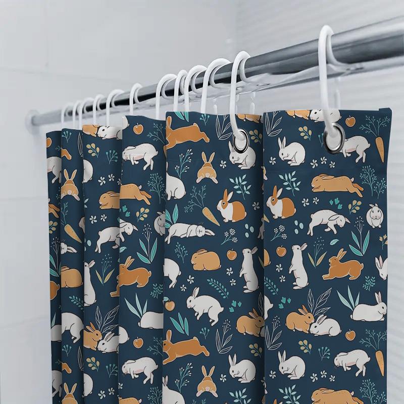 Rabbit Shower Curtain Woodland Animal Forest Bathroom Decor Nature Cute Bunny Spring Easter Home Decor Set Waterproof Modern Far