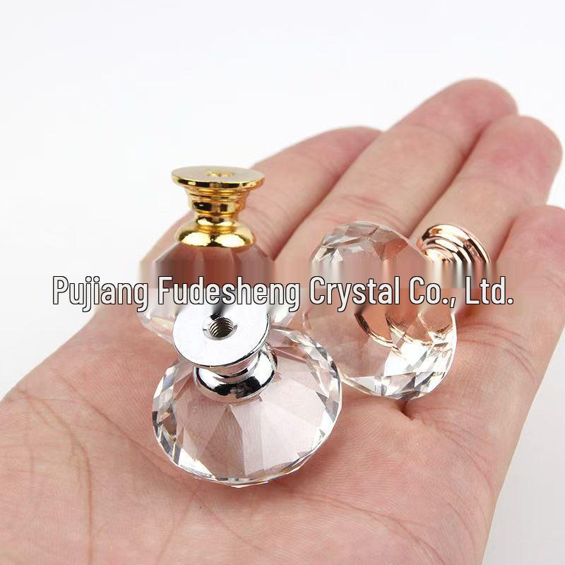 Light Luxury Crystal Glass Diamond-Shaped Cabinet Drawer Handle, Single Hole, 30MM Diameter