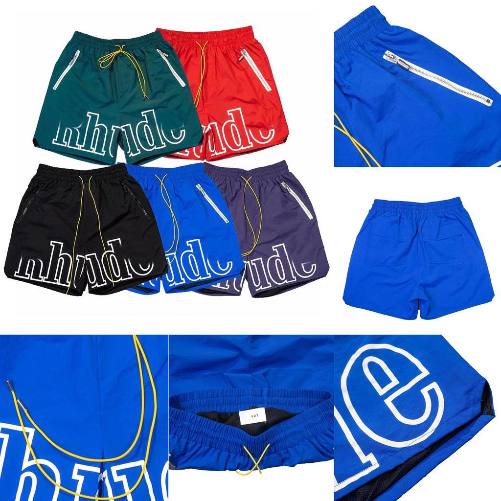 Auf Lager RHUDE Letter Print Lässige Colorblock Lockere Strandshorts