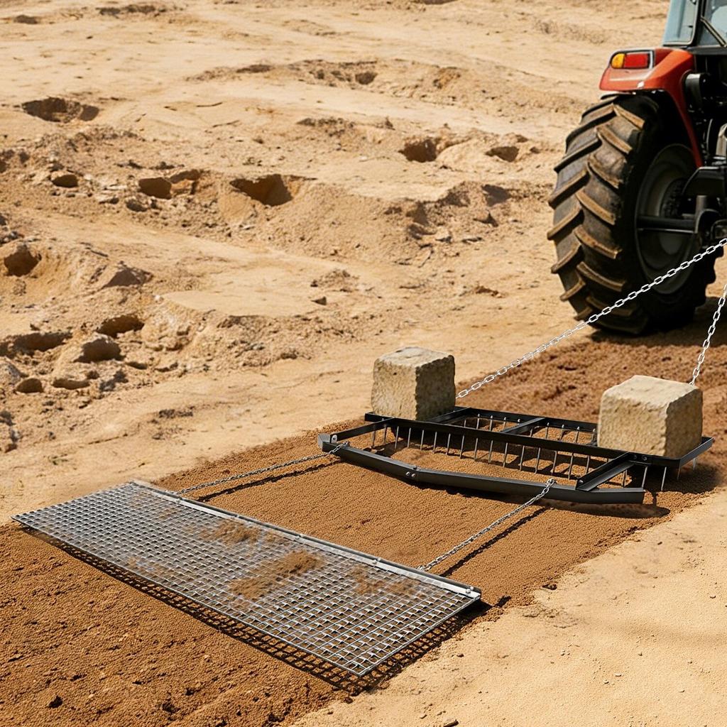 Drag Harrow, 6 Ft Tow-Behind Driveway Grader with Chain Harrow, Adjustable Width & 80lbs Load Capacity, Heavy Duty Lawn Leveling Rake, Fits ATVs UTVs