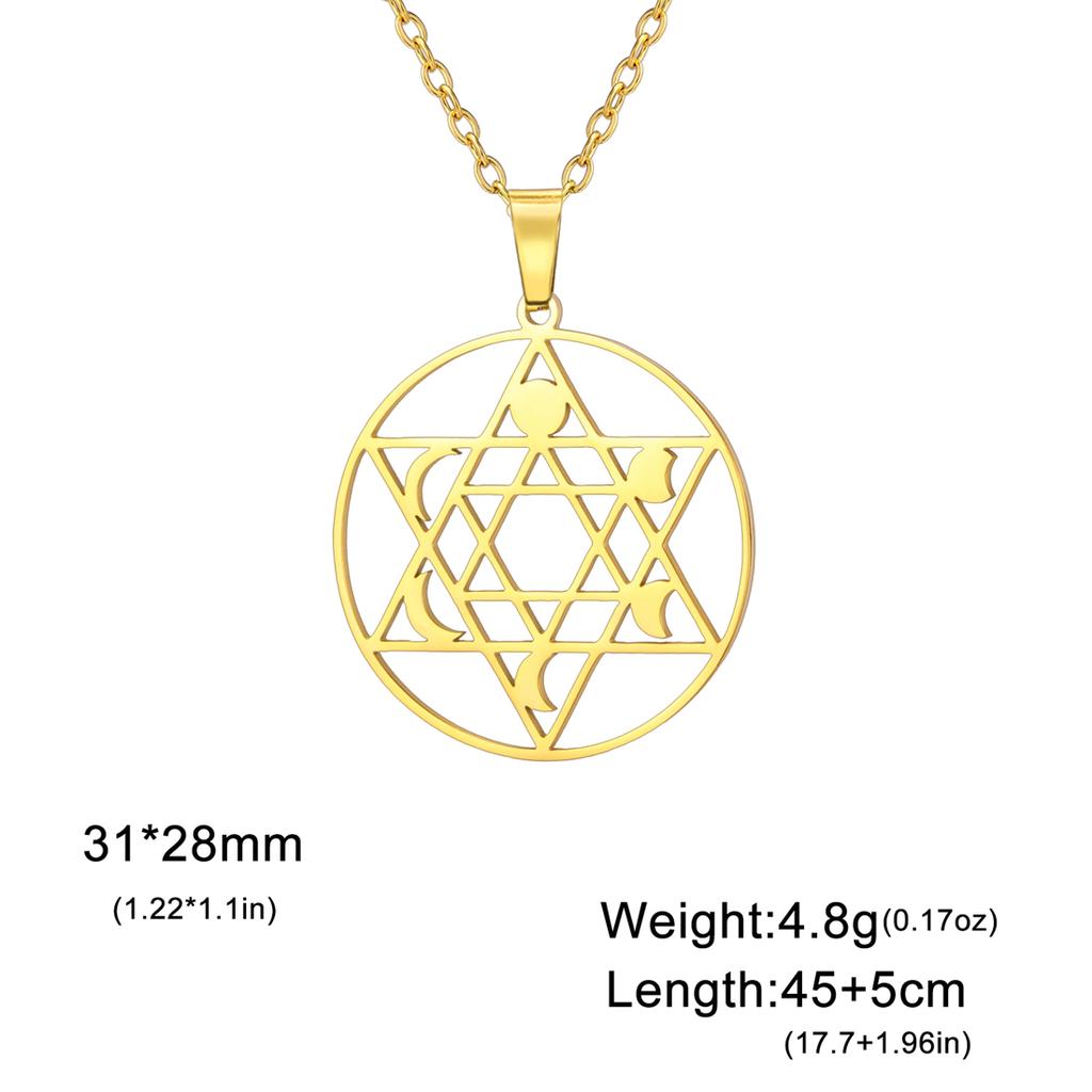 Judaism Hexagonal Star Necklaces Stainless Steel Sacred Moon Phase Pendant Choker Women Men Jewish Blessing Jewelry Gift