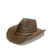 American retro western cowboy jazz hollow straw hat for women, summer seaside beach vacation sun hat, woven hat