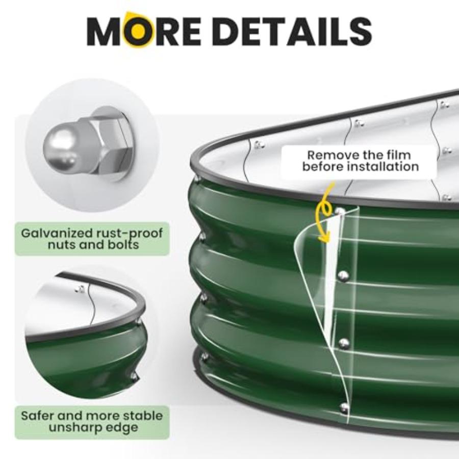 Galvanized Oval Raised Garden Bed 6x3x1 FT Outdoor Planter Box with Open Bottom Rust-Resistant Steel Garden Bed for Vegetables