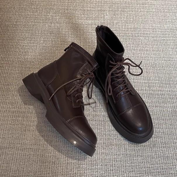 British Style Black Martin Boots Women's Round Head Thick Heel Thin Boots Thick-soled Strap Thin Short Boots