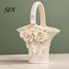 Flower Arrangement Holder PETG Rose Relief Basket, French Pastoral Style Floral Artificial Bouquet Holder, Decorative Vase for Table Centerpiece Home