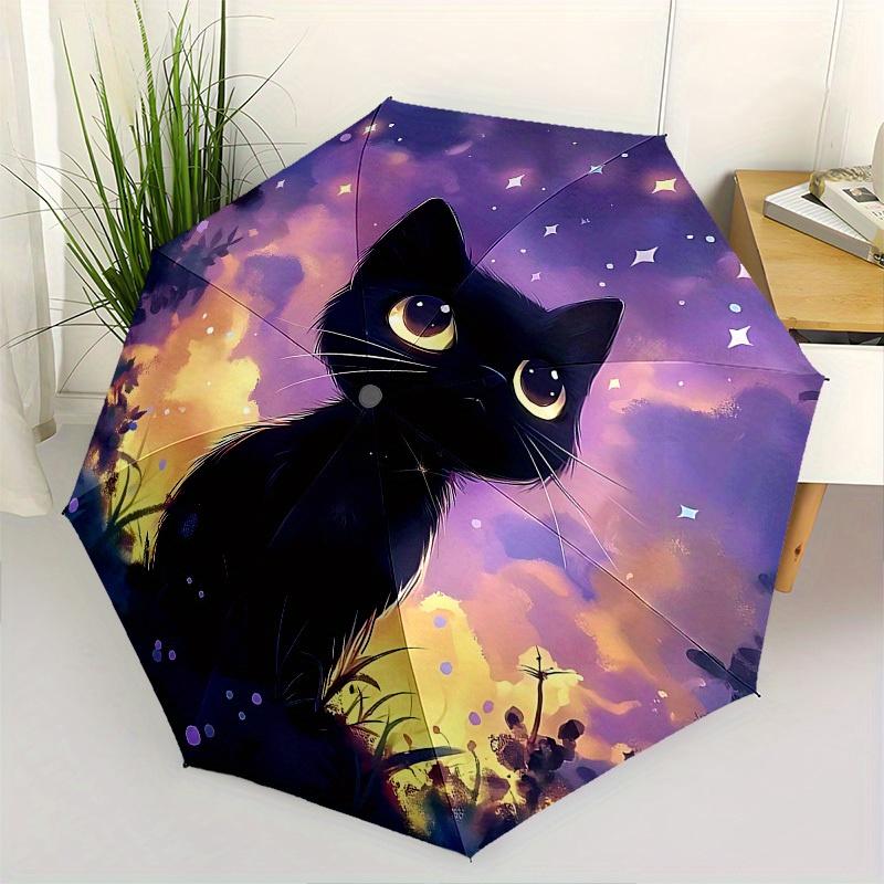 1pc Black Cat Themed Design Umbrella 8 Rib Frame, One-touch Automatic Opening 3 Fold Umbrella, Fashion Gift-p0803053
