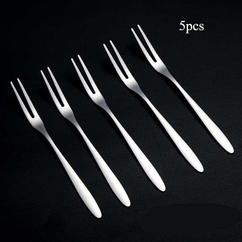 6pcs Set Stainless Steel Fruit Fork  Dessert Fork, Cake Two Tooth Fork, Creative Swan Base Tableware Storage Rack