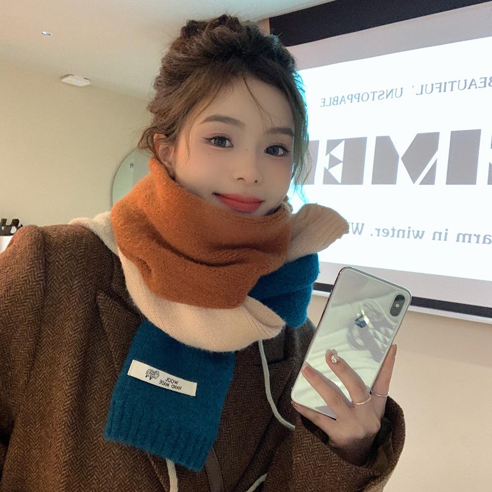 New scarf women's autumn and winter neck protection Korean version cute student warm knitting versatile color matching decorative scarf